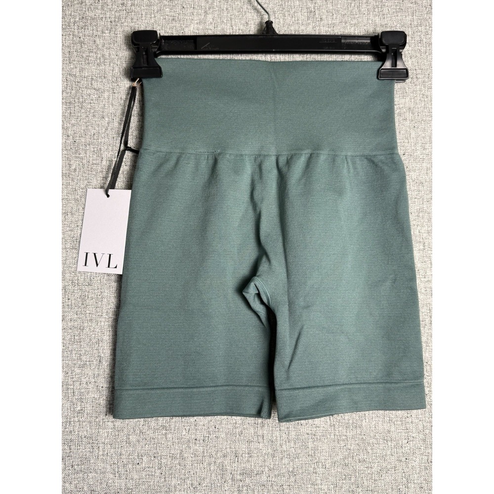 IVL Collective Bike Shorts Sage Green High Waist Pull On NWT Size XS/S - Picture 2 of 3